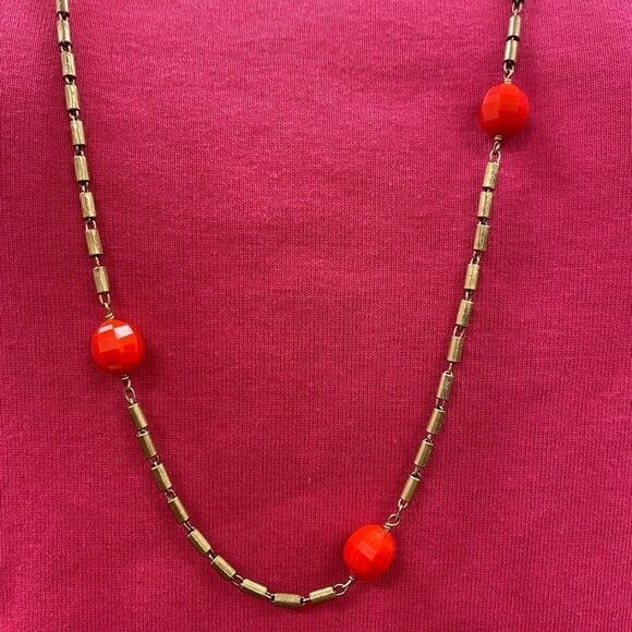 J. Crew gold chain and red bead long necklace - Picture 2 of 5